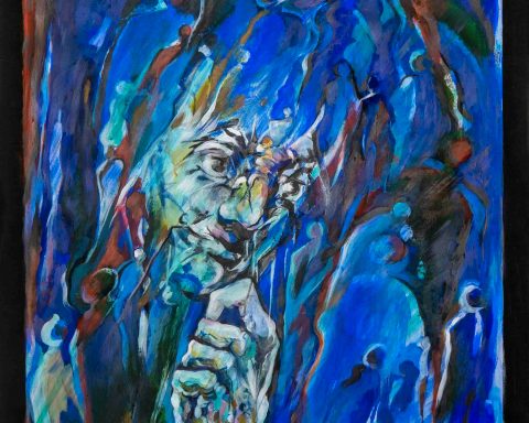 Mahbuba Elham Maqsoodi, Satanssturz, Detail, Entwurf für die Abtei St Mauritius, Tholey, 2019, Acryl auf Papier, Foto_Atelier Maqsoodi