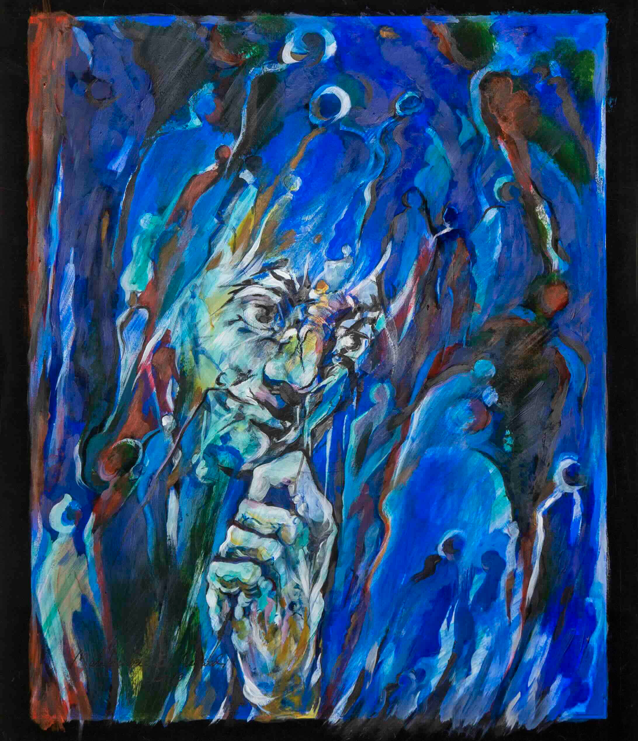 Mahbuba Elham Maqsoodi, Satanssturz, Detail, Entwurf für die Abtei St Mauritius, Tholey, 2019, Acryl auf Papier, Foto_Atelier Maqsoodi