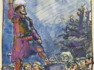 Max Slevogt, Der Hauptmann spricht zu den Räubern (Ali Baba), um 1898-1903, Gouache über Feder in Tusche, Deckweißhöhungen, Foto: Tom Gundelwein