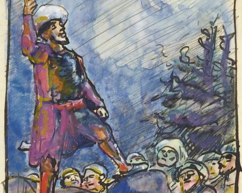 Max Slevogt, Der Hauptmann spricht zu den Räubern (Ali Baba), um 1898-1903, Gouache über Feder in Tusche, Deckweißhöhungen, Foto: Tom Gundelwein